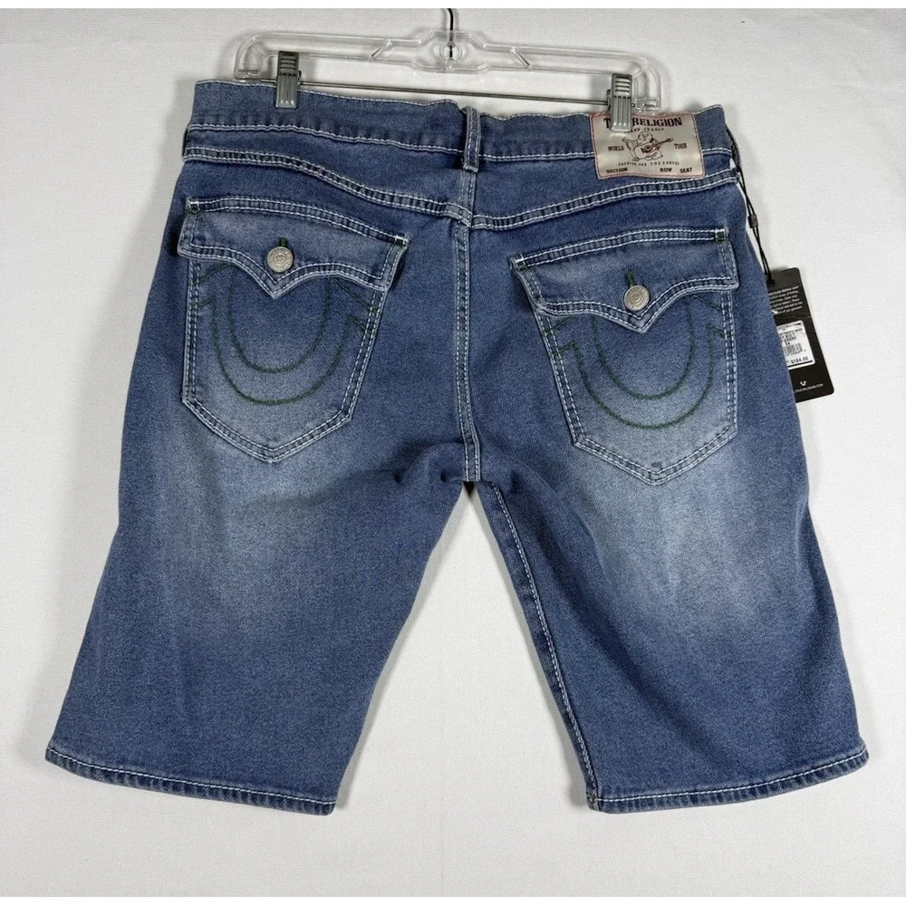 NWT True Religion Ricky Relaxed Straight Big T Flap Shorts Mens 34 Pacific Wash